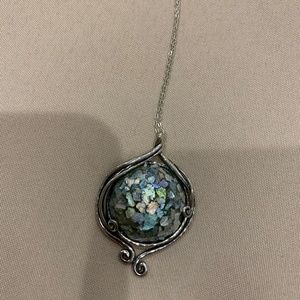 Roman Glass Semi-Precious Moonstone Sterling Silver Pendant on Chain.